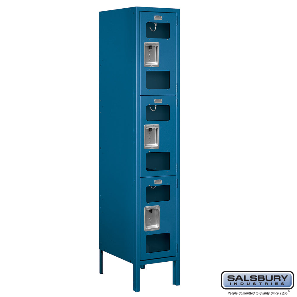 12" Wide Triple Tier See-Through Metal Locker - 1 Wide - 5 Feet High - 18 Inches Deep - Blue - Assembled