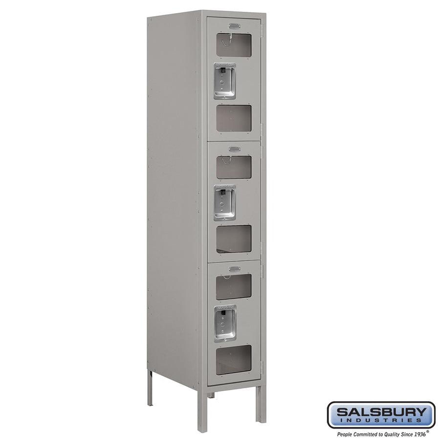 12" Wide Triple Tier See-Through Metal Locker - 1 Wide - 5 Feet High - 18 Inches Deep - Gray - Unassembled