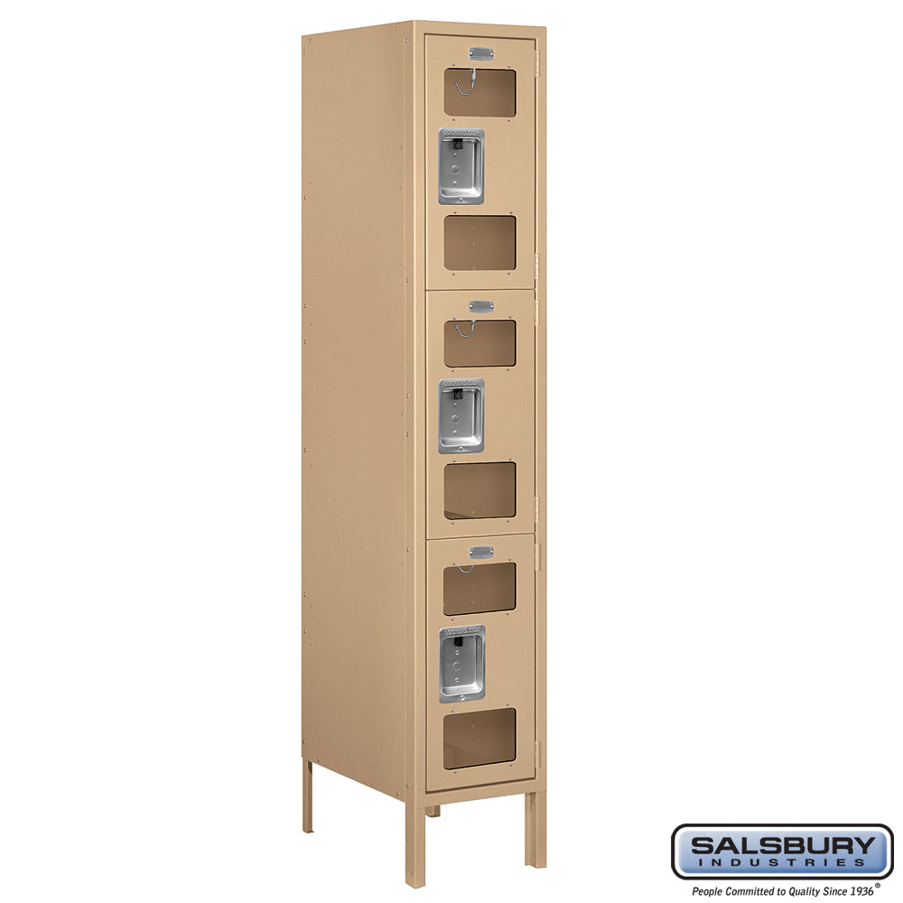 12" Wide Triple Tier See-Through Metal Locker - 1 Wide - 5 Feet High - 18 Inches Deep - Tan - Assembled