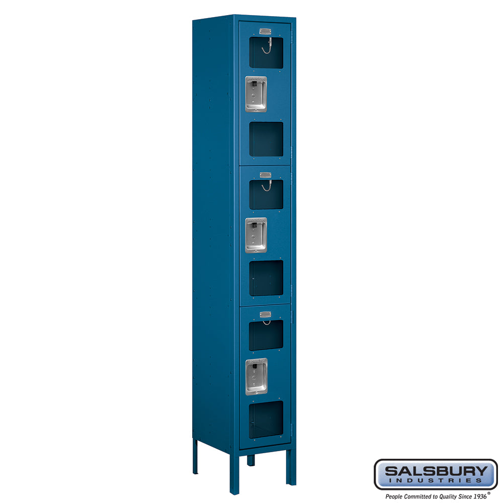 12" Wide Triple Tier See-Through Metal Locker - 1 Wide - 6 Feet High - 12 Inches Deep - Blue - Assembled