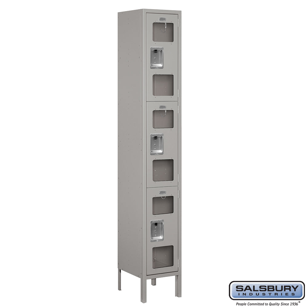12" Wide Triple Tier See-Through Metal Locker - 1 Wide - 6 Feet High - 12 Inches Deep - Gray - Assembled
