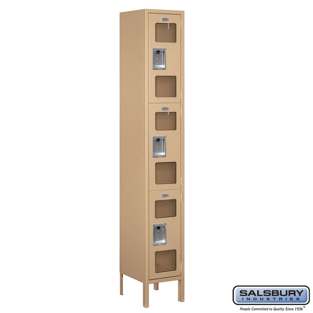 12" Wide Triple Tier See-Through Metal Locker - 1 Wide - 6 Feet High - 12 Inches Deep - Tan - Unassembled