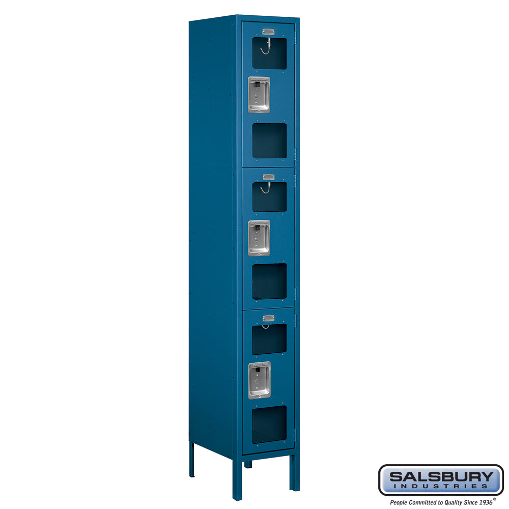 12" Wide Triple Tier See-Through Metal Locker - 1 Wide - 6 Feet High - 15 Inches Deep - Blue - Unassembled