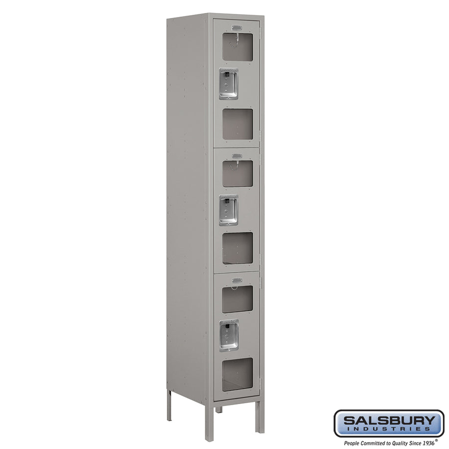 12" Wide Triple Tier See-Through Metal Locker - 1 Wide - 6 Feet High - 15 Inches Deep - Gray - Assembled