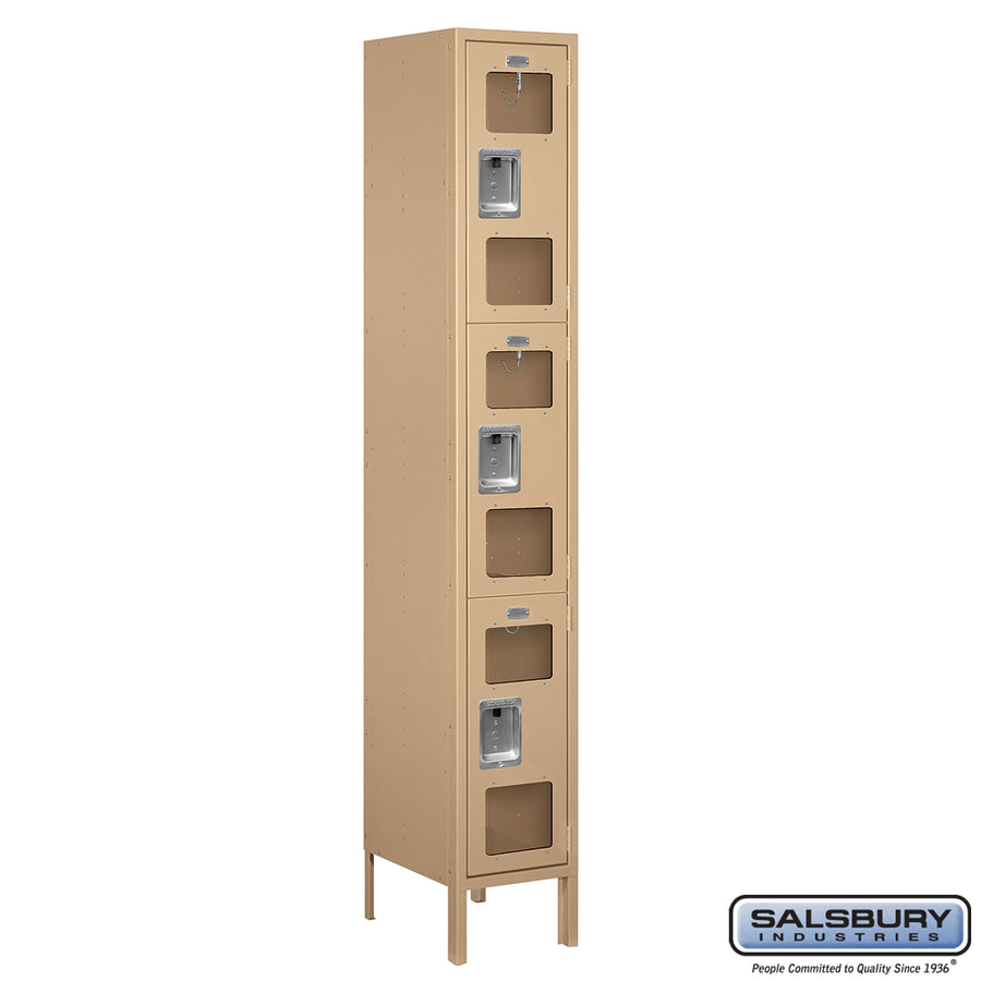 12" Wide Triple Tier See-Through Metal Locker - 1 Wide - 6 Feet High - 15 Inches Deep - Tan - Assembled