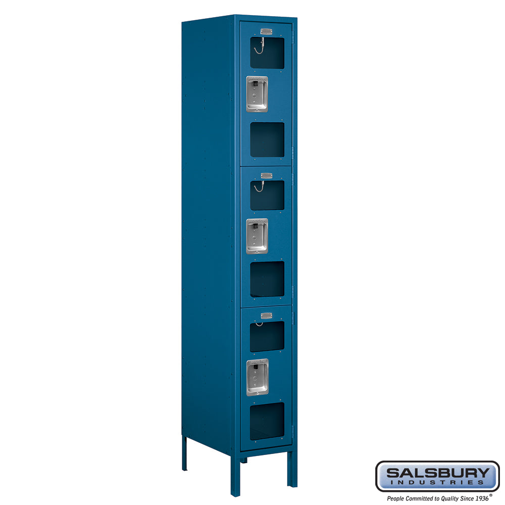12" Wide Triple Tier See-Through Metal Locker - 1 Wide - 6 Feet High - 18 Inches Deep - Blue - Unassembled