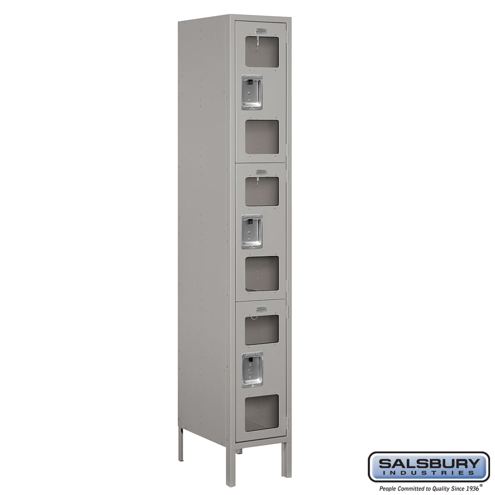 12" Wide Triple Tier See-Through Metal Locker - 1 Wide - 6 Feet High - 18 Inches Deep - Gray - Unassembled