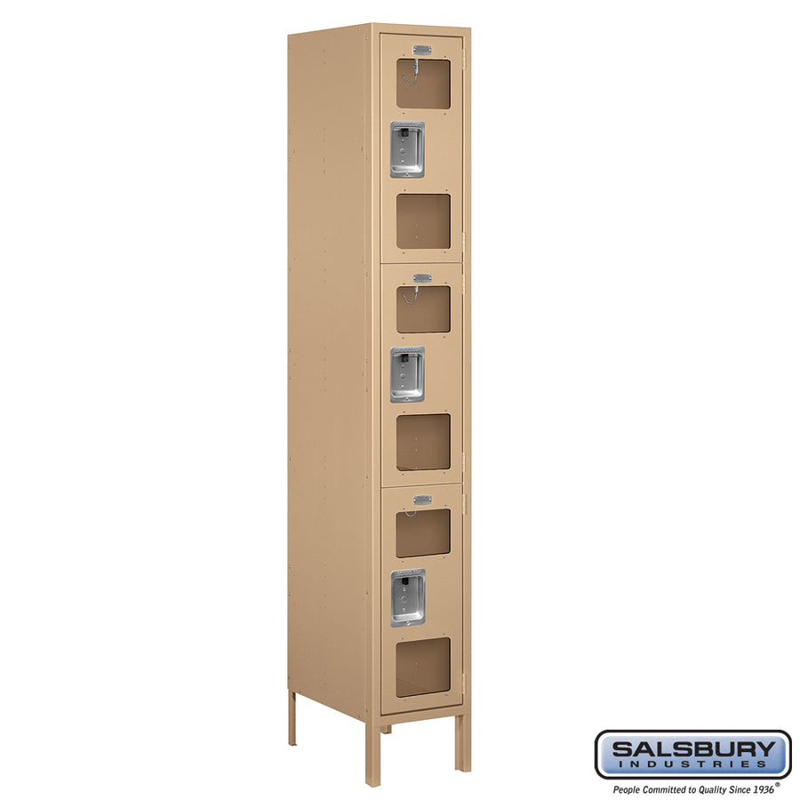 12" Wide Triple Tier See-Through Metal Locker - 1 Wide - 6 Feet High - 18 Inches Deep - Tan - Assembled