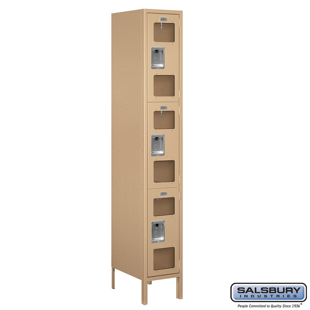 12" Wide Triple Tier See-Through Metal Locker - 1 Wide - 6 Feet High - 18 Inches Deep - Tan - Unassembled