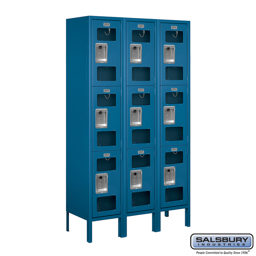 12" Wide Triple Tier See-Through Metal Locker - 3 Wide - 5 Feet High - 12 Inches Deep - Blue - Assembled