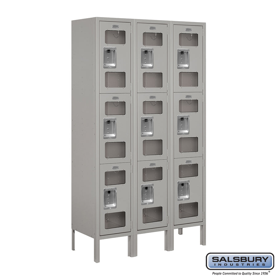 12" Wide Triple Tier See-Through Metal Locker - 3 Wide - 5 Feet High - 12 Inches Deep - Gray - Assembled