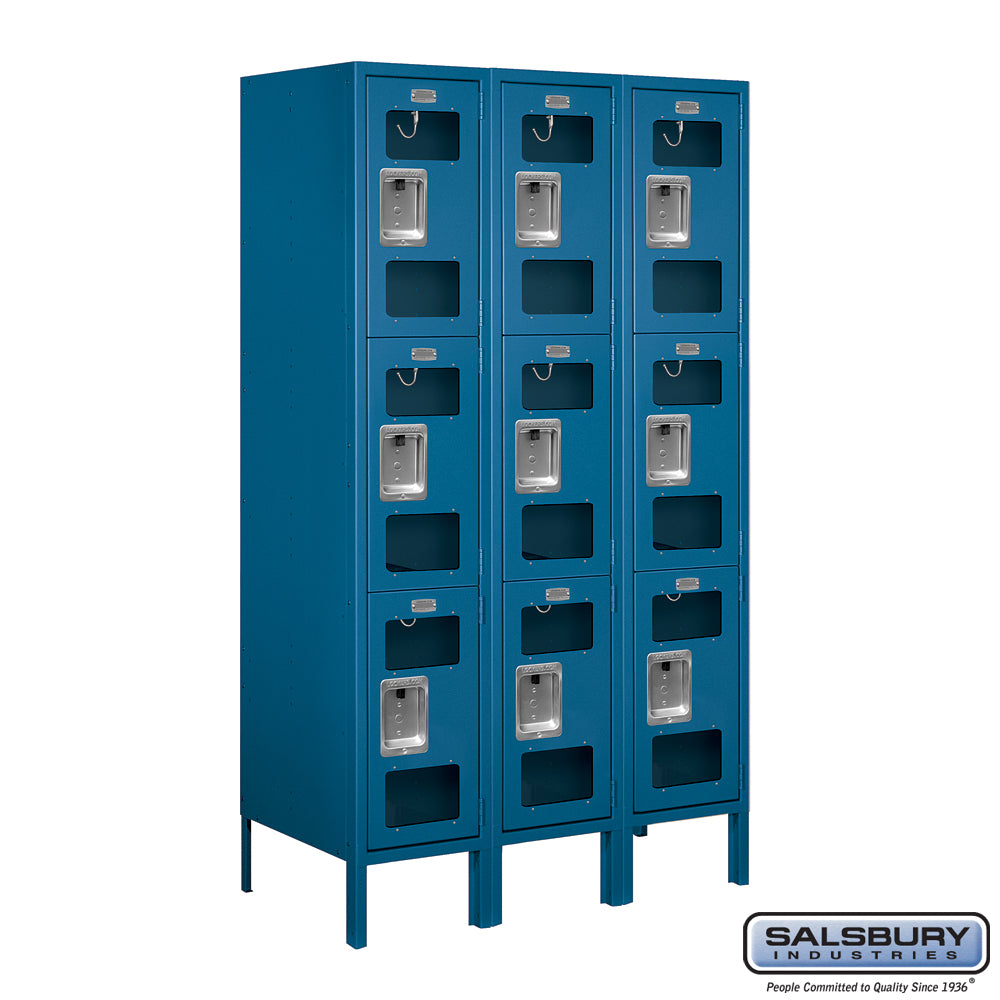 12" Wide Triple Tier See-Through Metal Locker - 3 Wide - 5 Feet High - 18 Inches Deep - Blue - Assembled