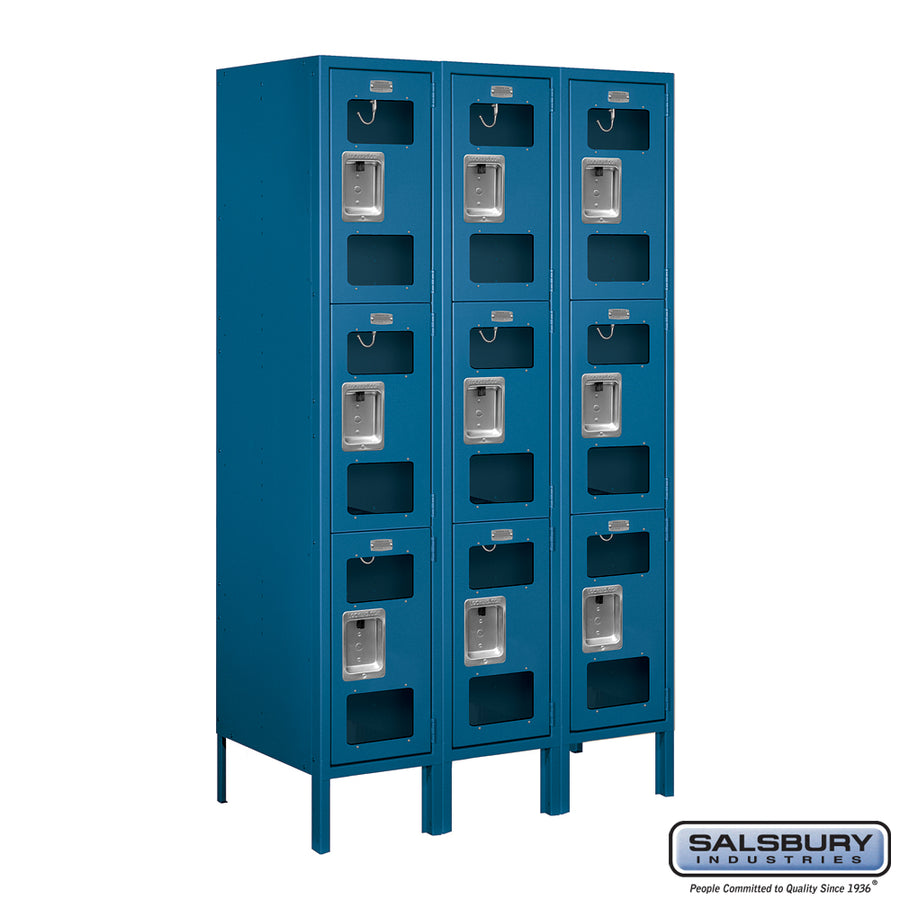 12" Wide Triple Tier See-Through Metal Locker - 3 Wide - 5 Feet High - 18 Inches Deep - Blue - Unassembled