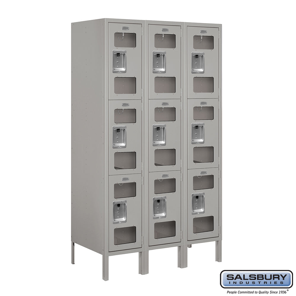 12" Wide Triple Tier See-Through Metal Locker - 3 Wide - 5 Feet High - 18 Inches Deep - Gray - Assembled