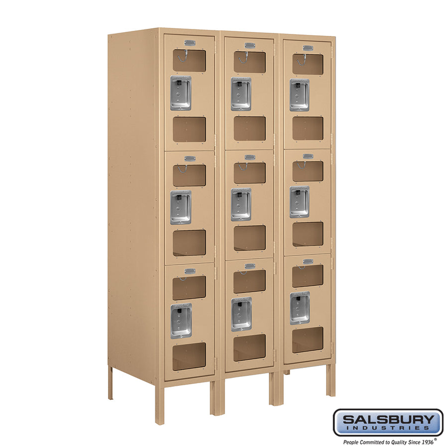 12" Wide Triple Tier See-Through Metal Locker - 3 Wide - 5 Feet High - 18 Inches Deep - Tan - Unassembled