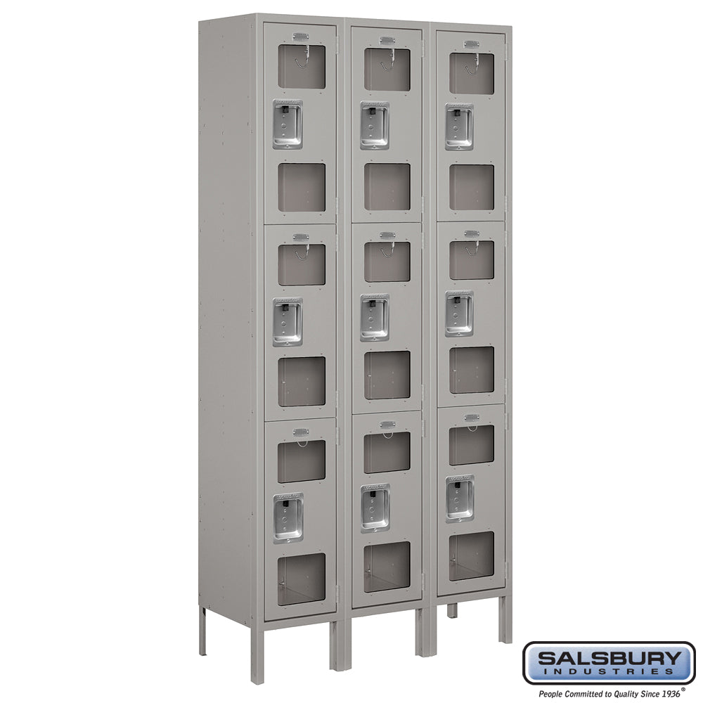 12" Wide Triple Tier See-Through Metal Locker - 3 Wide - 6 Feet High - 12 Inches Deep - Gray - Assembled