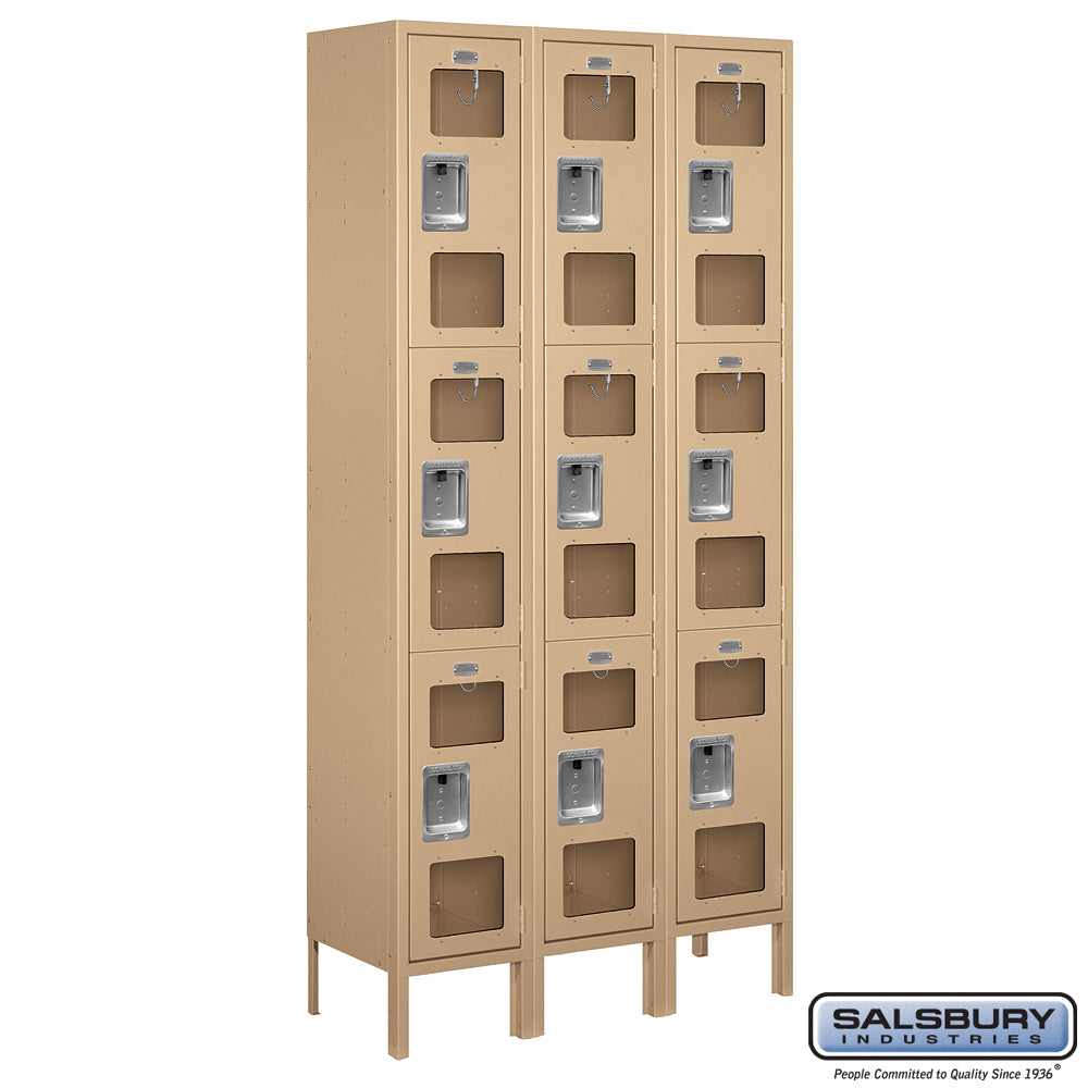 12" Wide Triple Tier See-Through Metal Locker - 3 Wide - 6 Feet High - 12 Inches Deep - Tan - Assembled