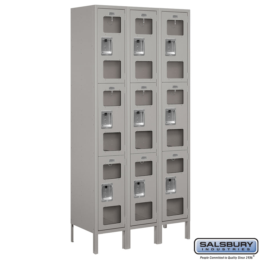12" Wide Triple Tier See-Through Metal Locker - 3 Wide - 6 Feet High - 15 Inches Deep - Gray - Assembled