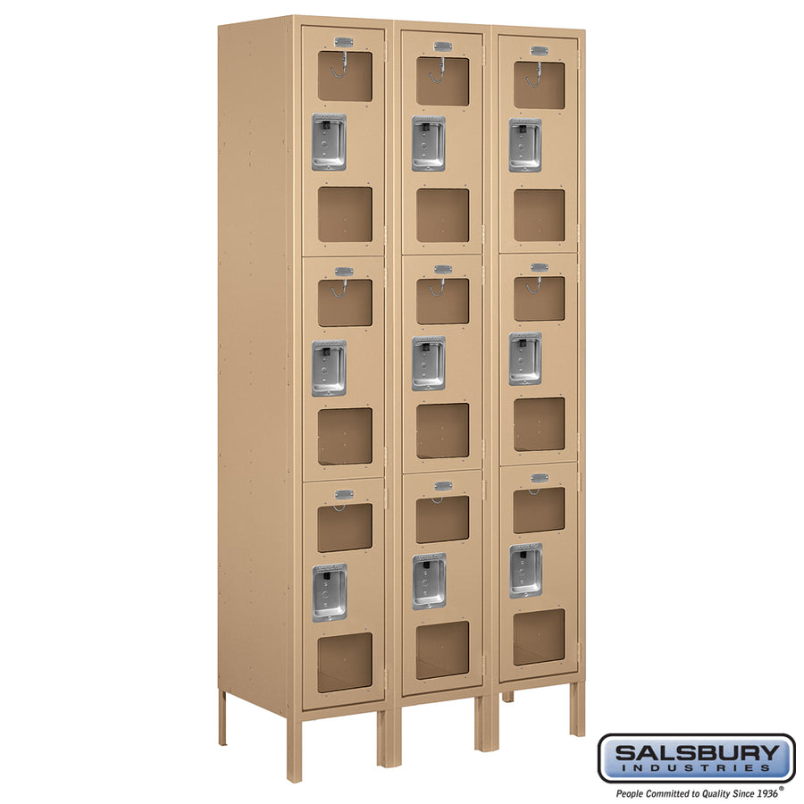 12" Wide Triple Tier See-Through Metal Locker - 3 Wide - 6 Feet High - 15 Inches Deep - Tan - Unassembled