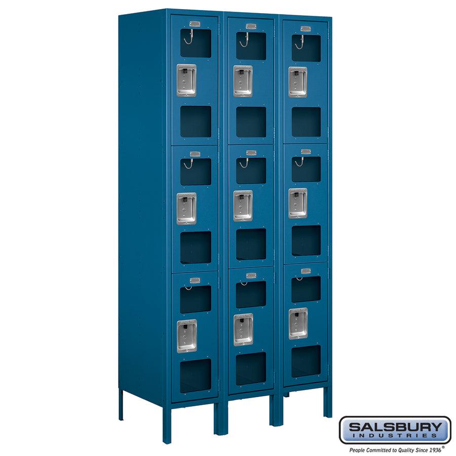 12" Wide Triple Tier See-Through Metal Locker - 3 Wide - 6 Feet High - 18 Inches Deep - Blue - Assembled