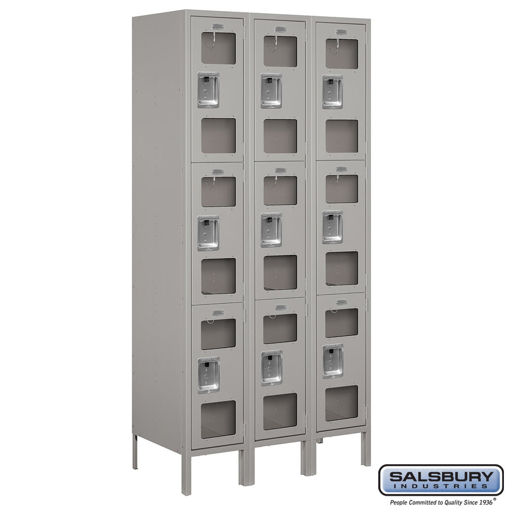 12" Wide Triple Tier See-Through Metal Locker - 3 Wide - 6 Feet High - 18 Inches Deep - Gray - Assembled
