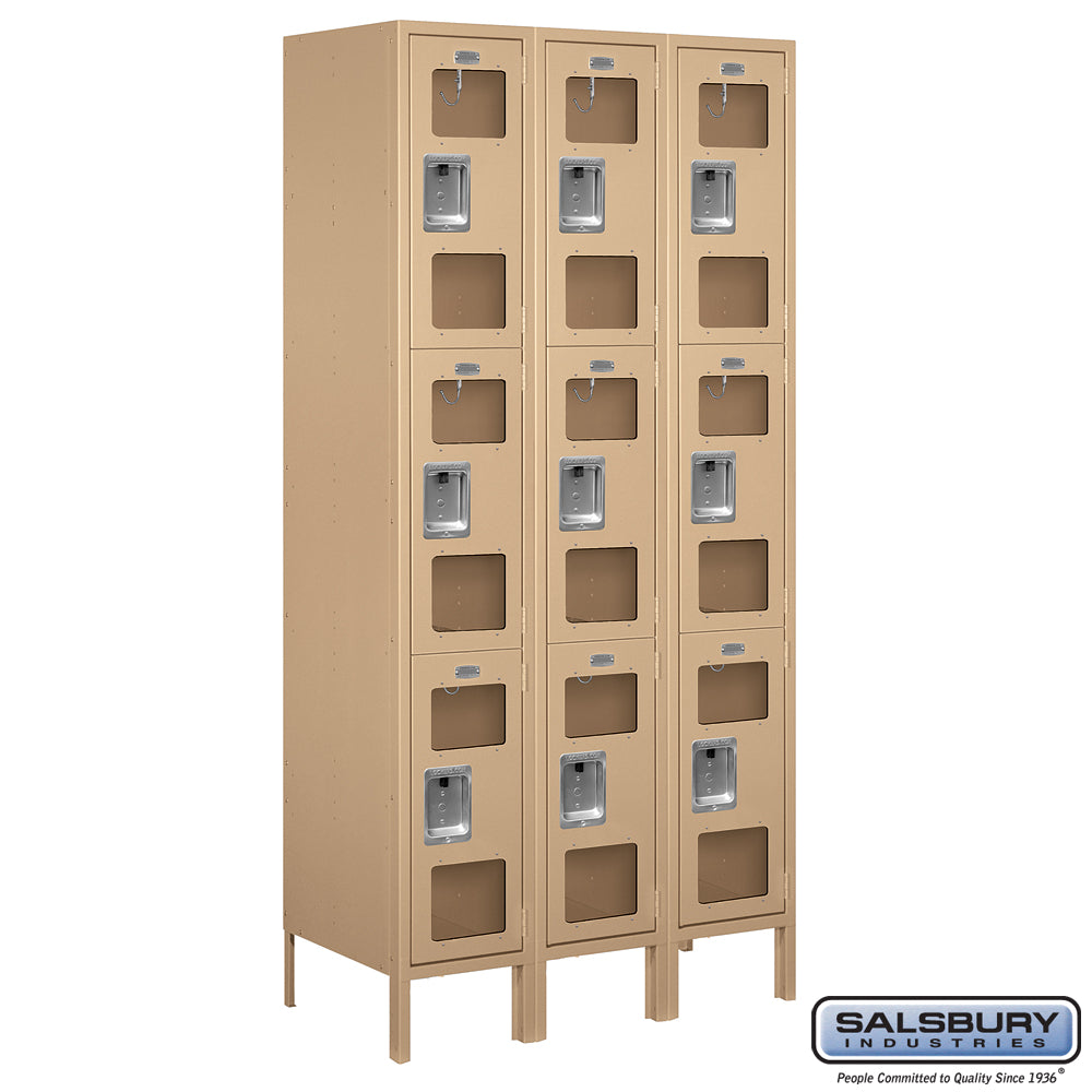 12" Wide Triple Tier See-Through Metal Locker - 3 Wide - 6 Feet High - 18 Inches Deep - Tan - Assembled