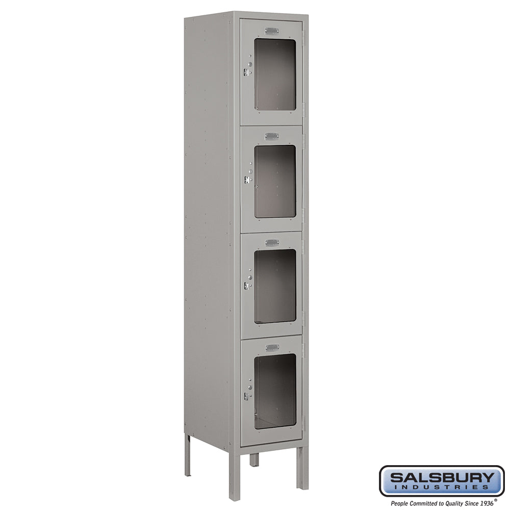 12" Wide Four Tier See-Through Metal Locker - 1 Wide - 5 Feet High - 12 Inches Deep - Gray - Unassembled