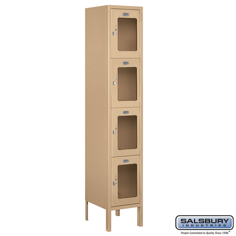 12" Wide Four Tier See-Through Metal Locker - 1 Wide - 5 Feet High - 12 Inches Deep - Tan - Assembled