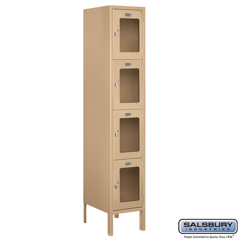 12" Wide Four Tier See-Through Metal Locker - 1 Wide - 5 Feet High - 15 Inches Deep - Tan - Assembled