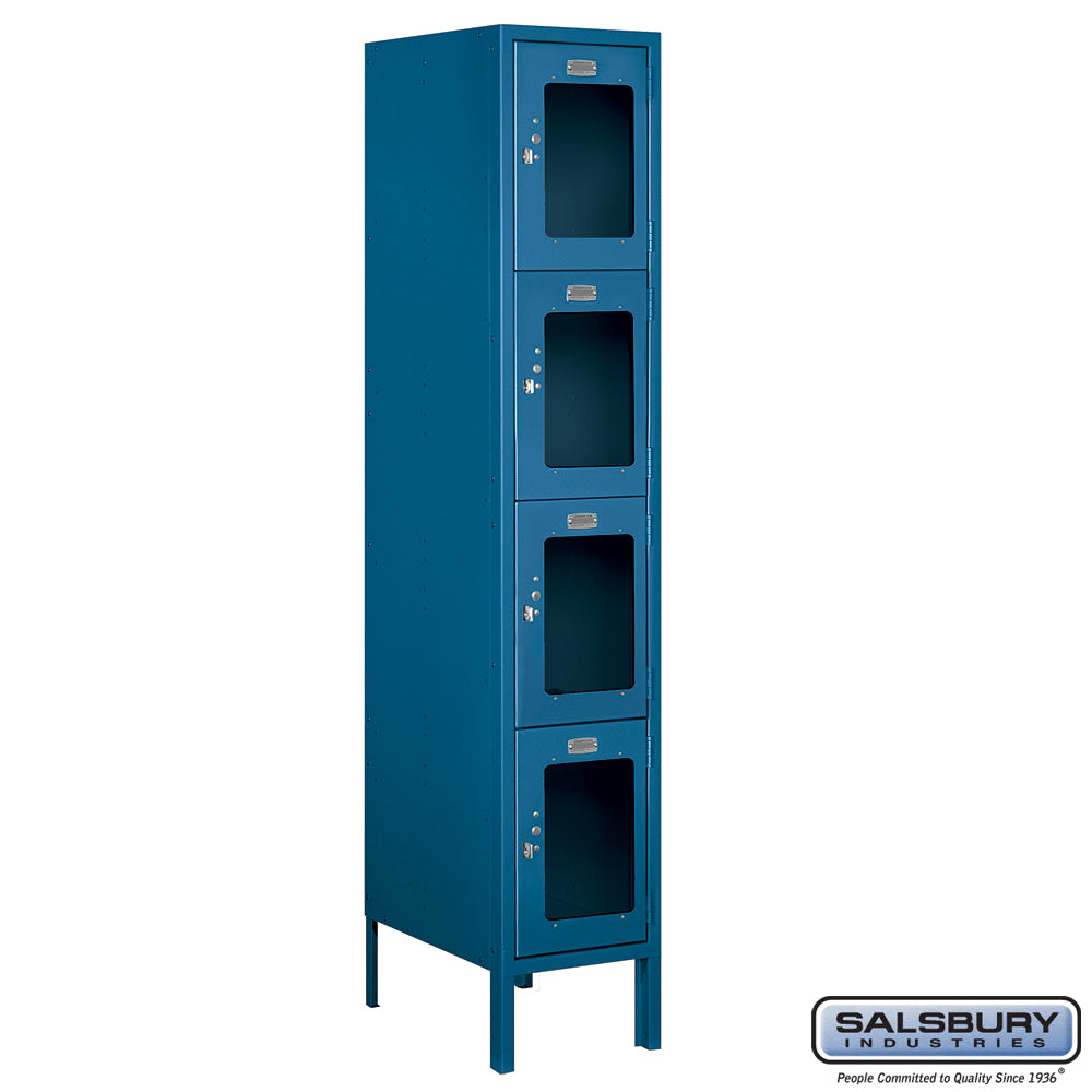 12" Wide Four Tier See-Through Metal Locker - 1 Wide - 5 Feet High - 18 Inches Deep - Blue - Assembled