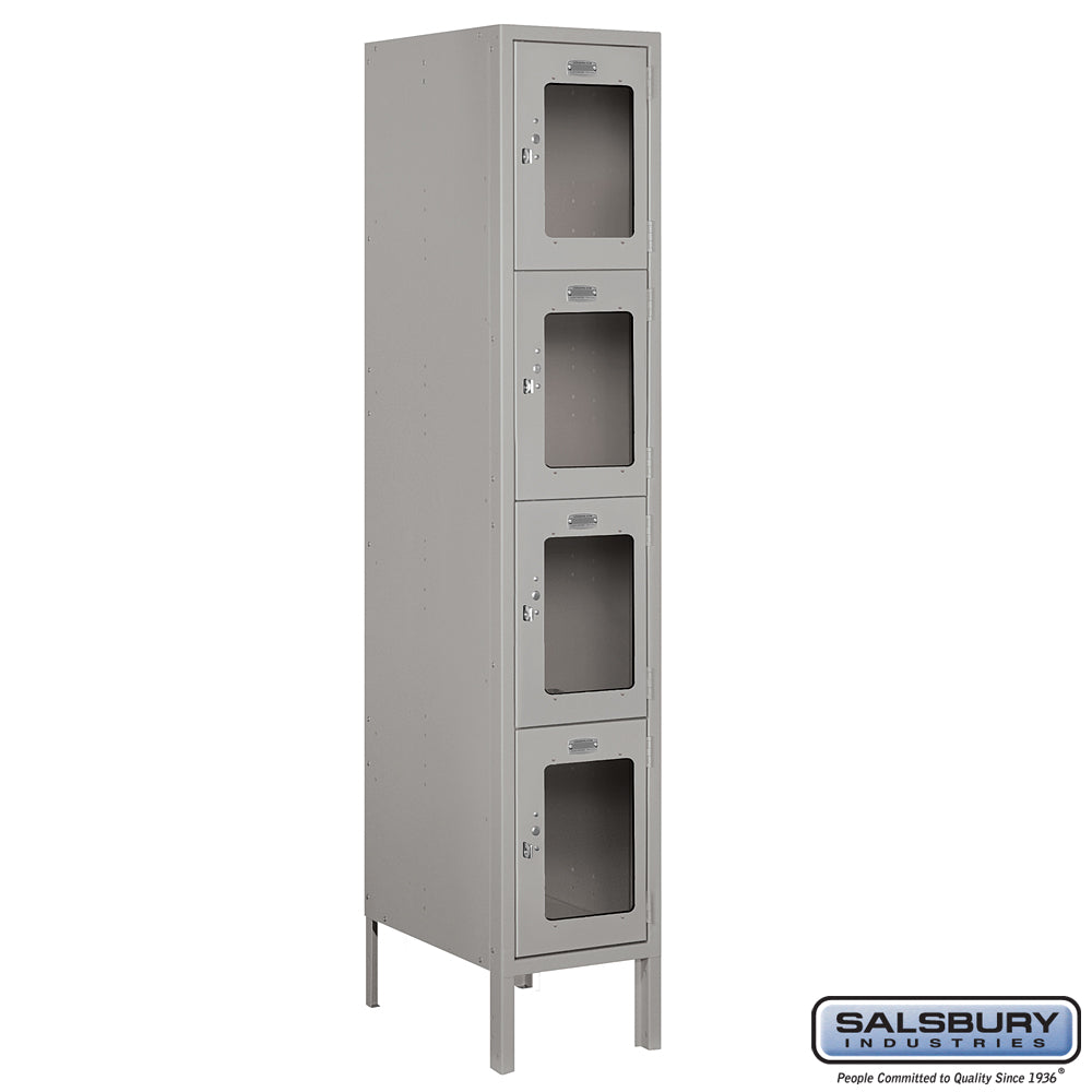 12" Wide Four Tier See-Through Metal Locker - 1 Wide - 5 Feet High - 18 Inches Deep - Gray - Assembled