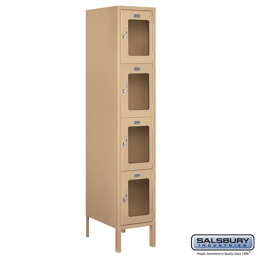 12" Wide Four Tier See-Through Metal Locker - 1 Wide - 5 Feet High - 18 Inches Deep - Tan - Assembled