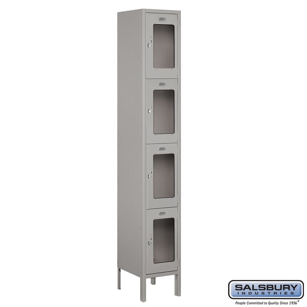 12" Wide Four Tier See-Through Metal Locker - 1 Wide - 6 Feet High - 12 Inches Deep - Gray - Assembled