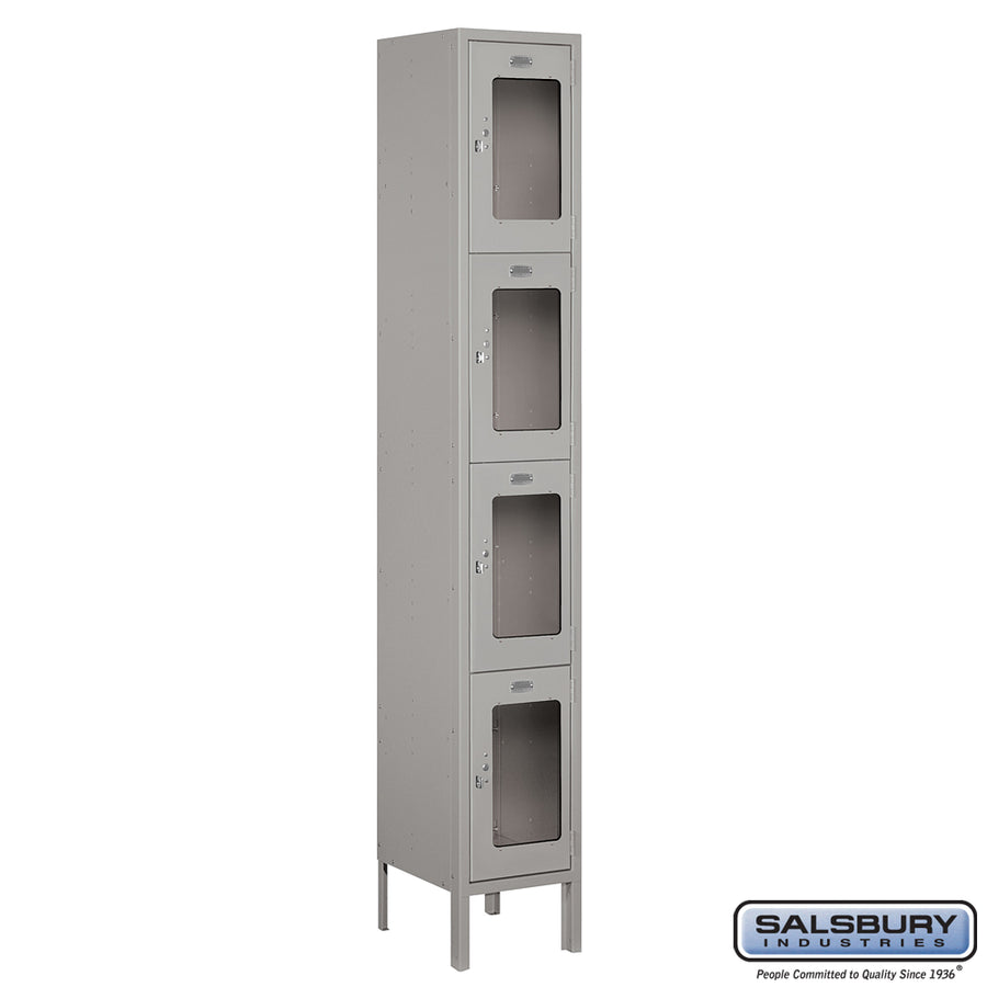 12" Wide Four Tier See-Through Metal Locker - 1 Wide - 6 Feet High - 12 Inches Deep - Gray - Unassembled