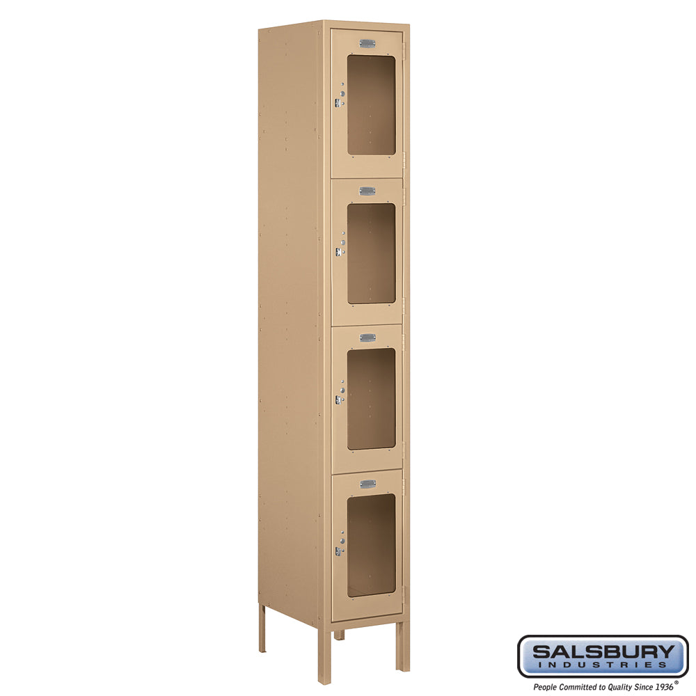 12" Wide Four Tier See-Through Metal Locker - 1 Wide - 6 Feet High - 15 Inches Deep - Tan - Assembled