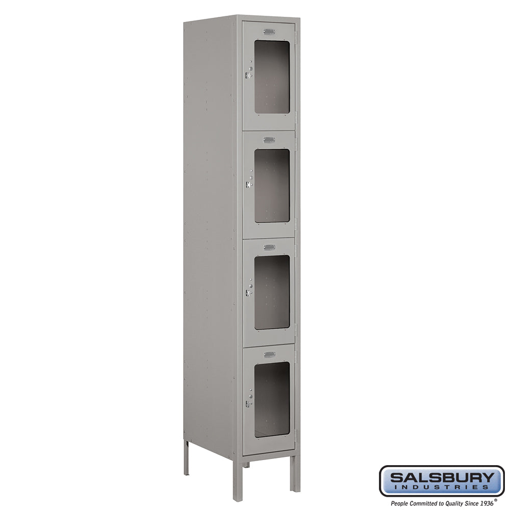 12" Wide Four Tier See-Through Metal Locker - 1 Wide - 6 Feet High - 18 Inches Deep - Gray - Unassembled