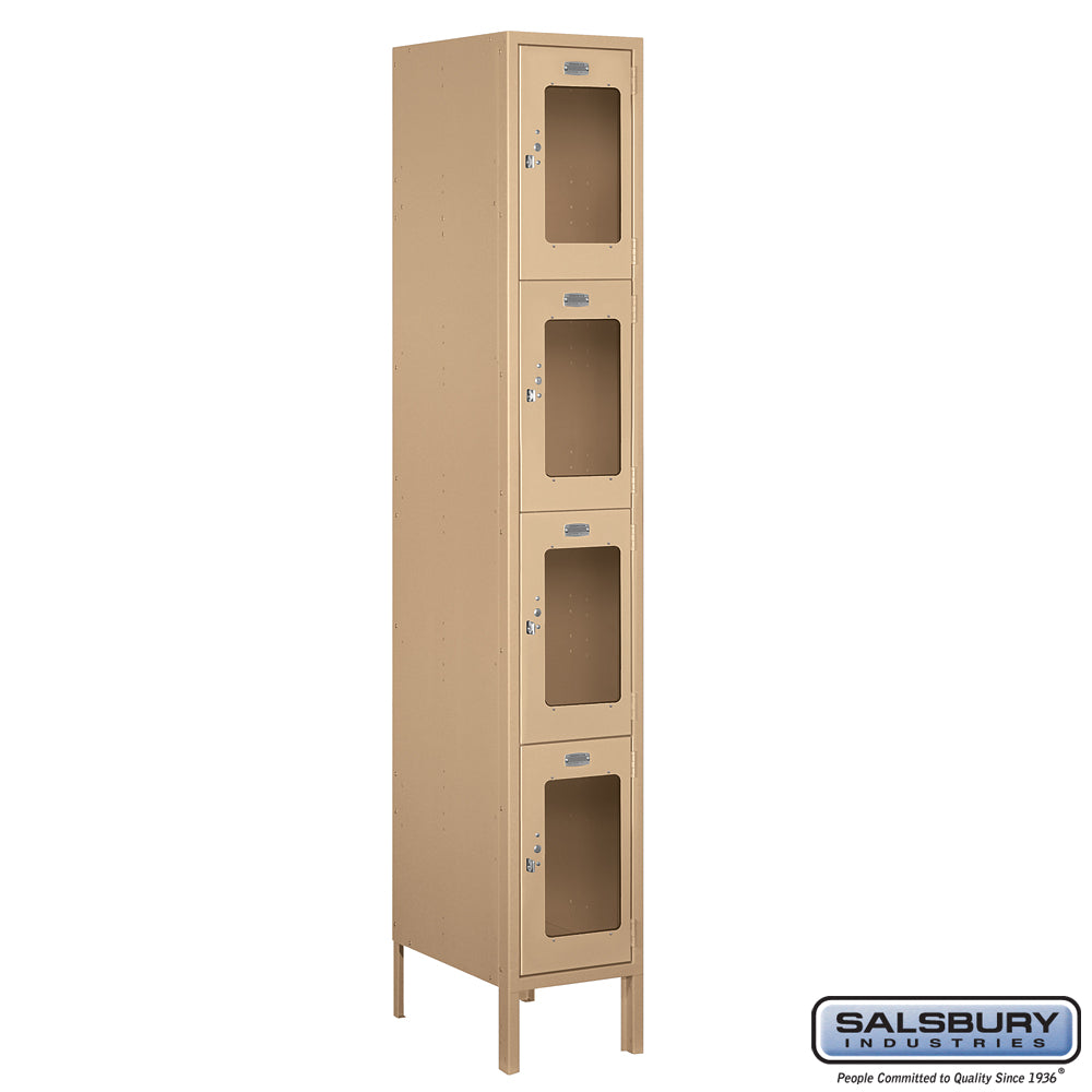 12" Wide Four Tier See-Through Metal Locker - 1 Wide - 6 Feet High - 18 Inches Deep - Tan - Assembled