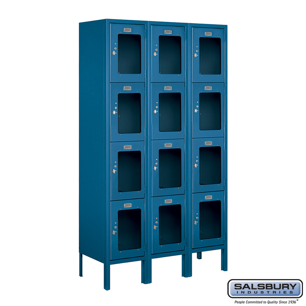 12" Wide Four Tier See-Through Metal Locker - 3 Wide - 5 Feet High - 12 Inches Deep - Blue - Assembled