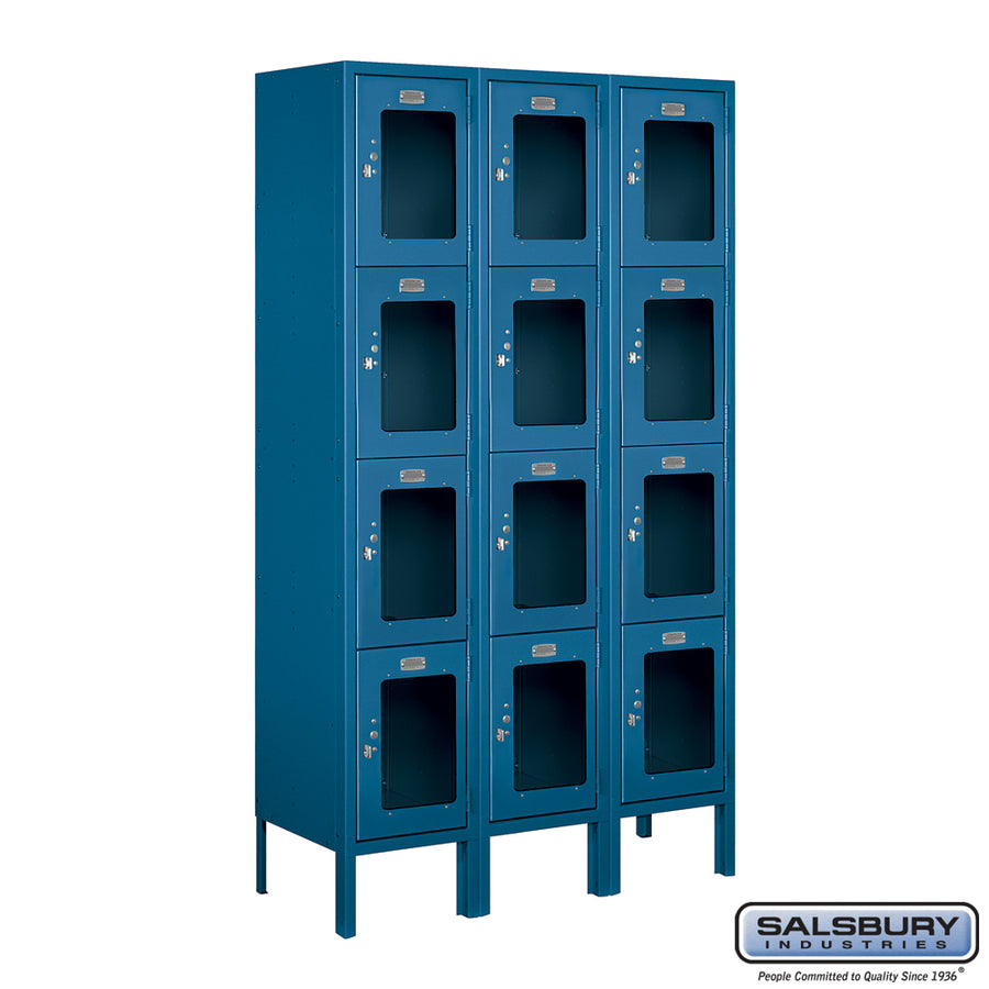 12" Wide Four Tier See-Through Metal Locker - 3 Wide - 5 Feet High - 12 Inches Deep - Blue - Assembled
