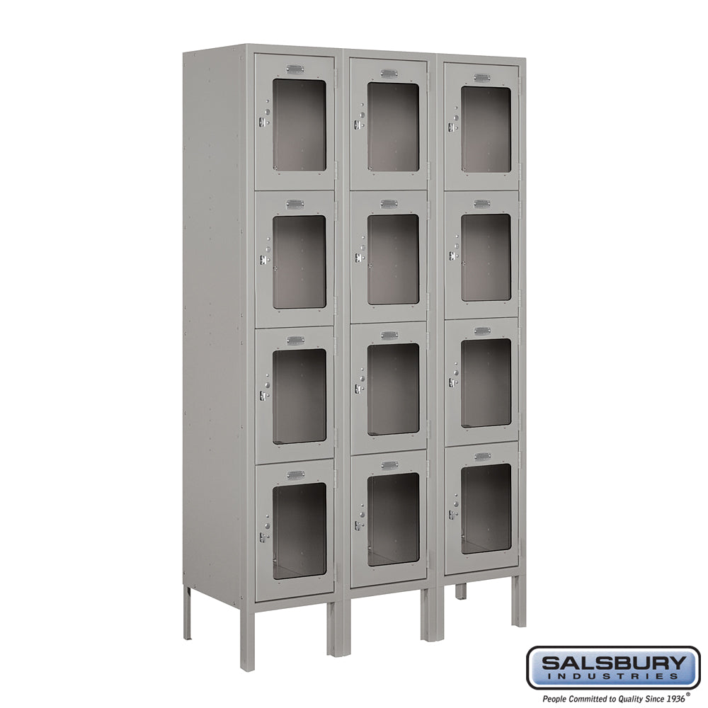 12" Wide Four Tier See-Through Metal Locker - 3 Wide - 5 Feet High - 12 Inches Deep - Gray - Assembled