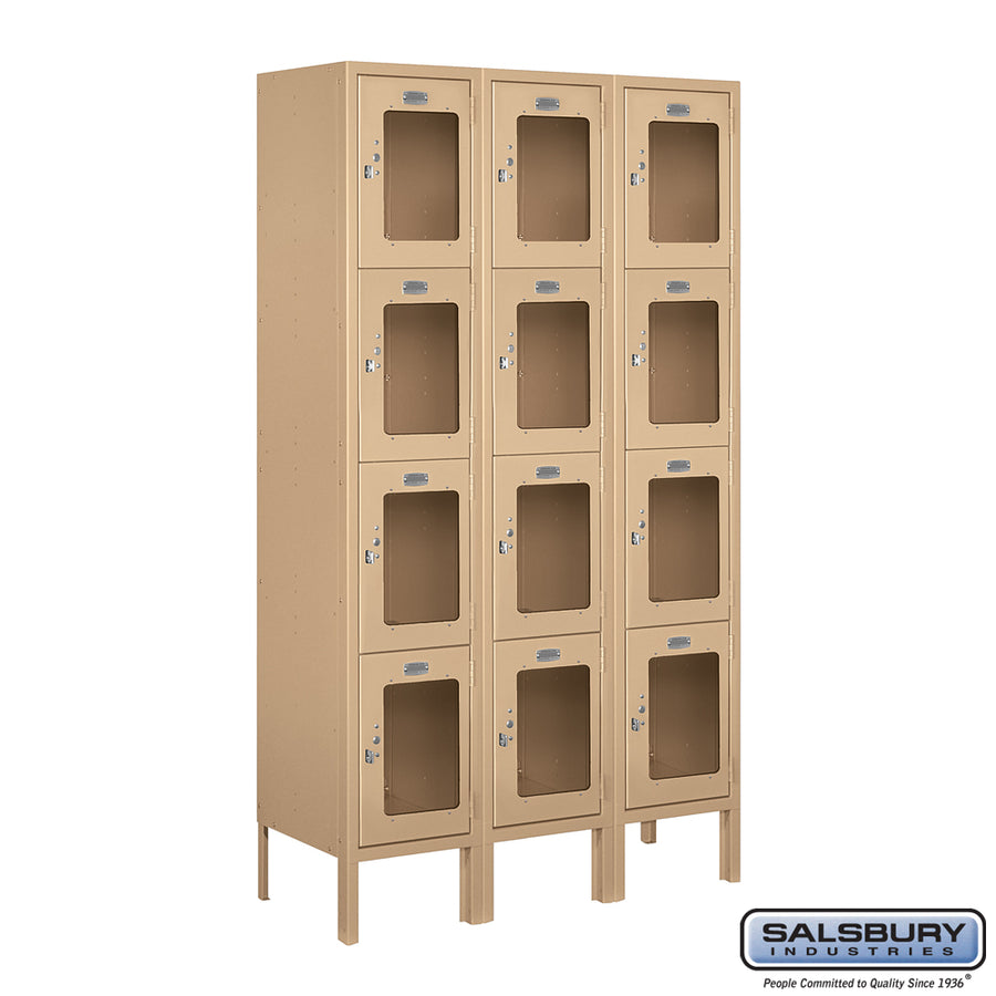 12" Wide Four Tier See-Through Metal Locker - 3 Wide - 5 Feet High - 12 Inches Deep - Tan - Assembled