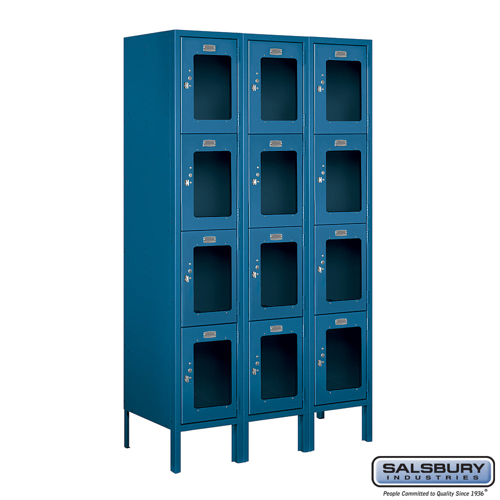 12" Wide Four Tier See-Through Metal Locker - 3 Wide - 5 Feet High - 15 Inches Deep - Blue - Assembled