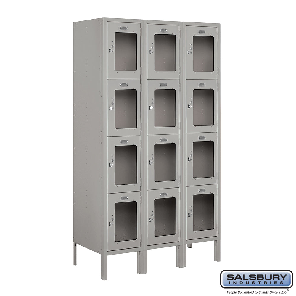 12" Wide Four Tier See-Through Metal Locker - 3 Wide - 5 Feet High - 15 Inches Deep - Gray - Unassembled