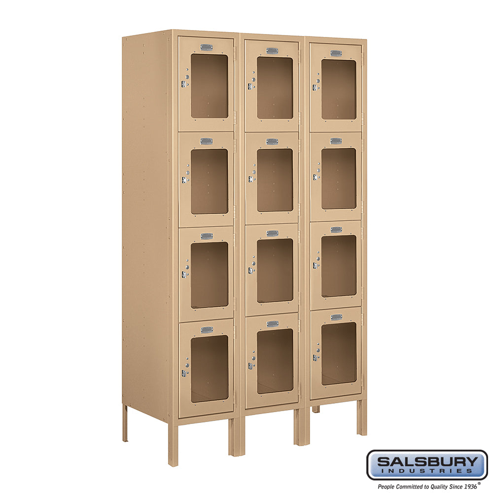 12" Wide Four Tier See-Through Metal Locker - 3 Wide - 5 Feet High - 15 Inches Deep - Tan - Assembled