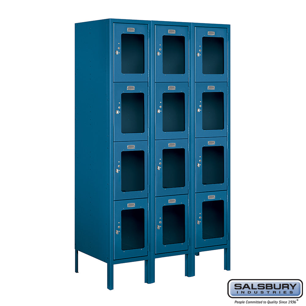 12" Wide Four Tier See-Through Metal Locker - 3 Wide - 5 Feet High - 18 Inches Deep - Blue - Assembled