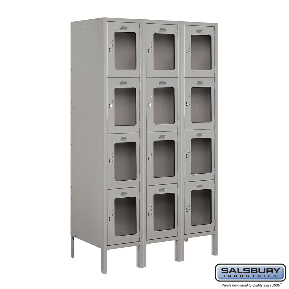 12" Wide Four Tier See-Through Metal Locker - 3 Wide - 5 Feet High - 18 Inches Deep - Gray - Assembled