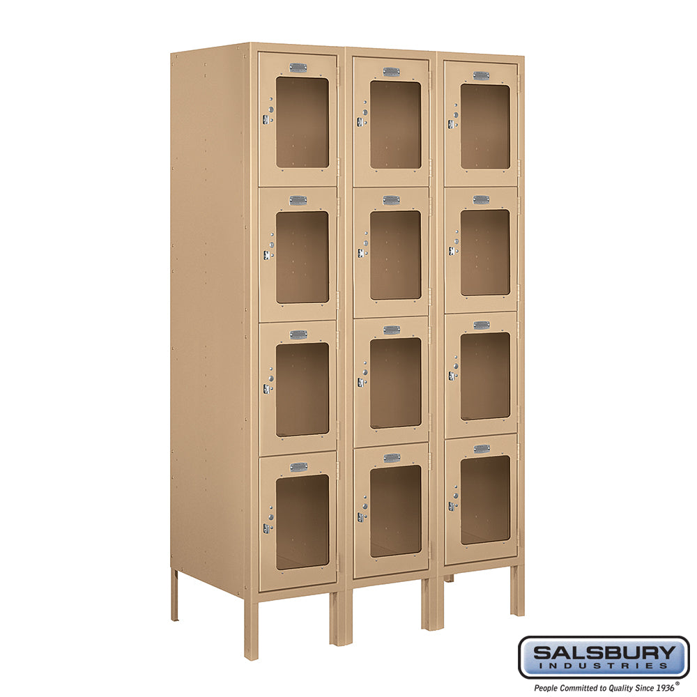 12" Wide Four Tier See-Through Metal Locker - 3 Wide - 5 Feet High - 18 Inches Deep - Tan - Assembled