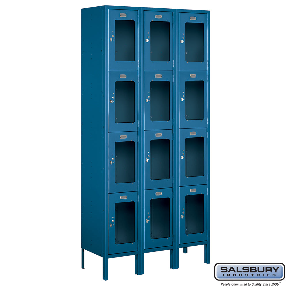 12" Wide Four Tier See-Through Metal Locker - 3 Wide - 6 Feet High - 12 Inches Deep - Blue - Assembled