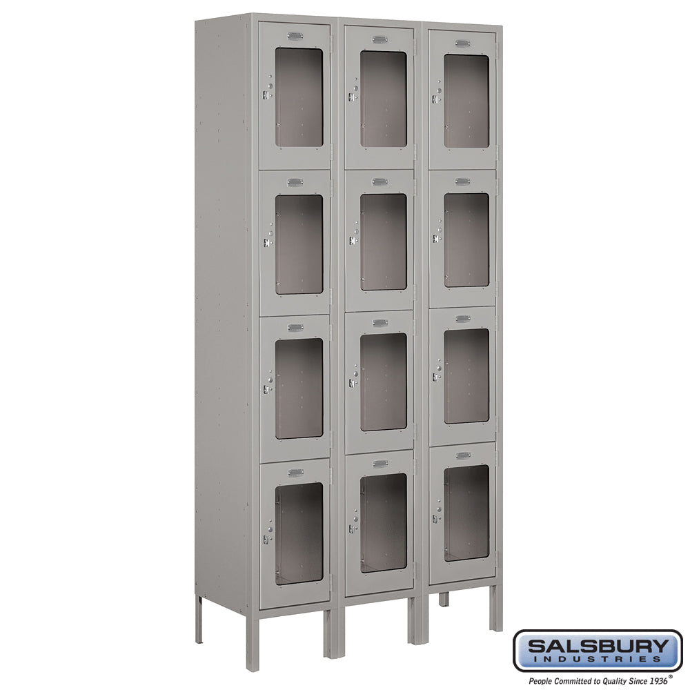 12" Wide Four Tier See-Through Metal Locker - 3 Wide - 6 Feet High - 12 Inches Deep - Gray - Assembled