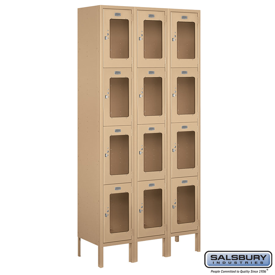 12" Wide Four Tier See-Through Metal Locker - 3 Wide - 6 Feet High - 12 Inches Deep - Tan - Unassembled